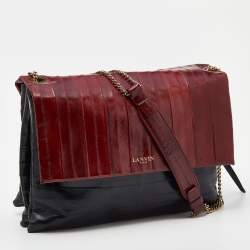 Pre Owned Lanvin Black/Red Eel Leather Flap Chain Shoulder Bag