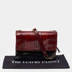 Pre Owned Lanvin Black/Red Eel Leather Flap Chain Shoulder Bag