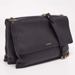 Pre Owned Lanvin Black Leather Flap Shoulder Bag