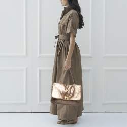 Pre Owned Lanvin Gold Cracked Suede Flap Top Handle Bag