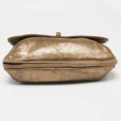 Pre Owned Lanvin Gold Cracked Suede Flap Top Handle Bag