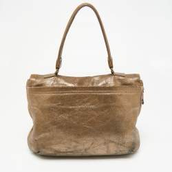 Pre Owned Lanvin Gold Cracked Suede Flap Top Handle Bag