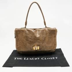 Pre Owned Lanvin Gold Cracked Suede Flap Top Handle Bag