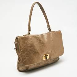 Pre Owned Lanvin Gold Cracked Suede Flap Top Handle Bag