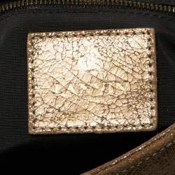 Pre Owned Lanvin Gold Cracked Suede Flap Top Handle Bag