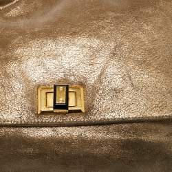 Pre Owned Lanvin Gold Cracked Suede Flap Top Handle Bag
