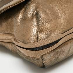 Pre Owned Lanvin Gold Cracked Suede Flap Top Handle Bag