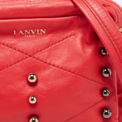 Lanvin Coral Red Leather Sugar Studded Shoulder Bag