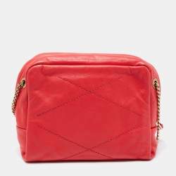 Lanvin Coral Red Leather Sugar Studded Shoulder Bag