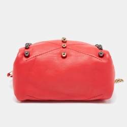 Lanvin Coral Red Leather Sugar Studded Shoulder Bag