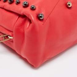 Lanvin Coral Red Leather Sugar Studded Shoulder Bag