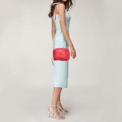 Lanvin Coral Red Leather Sugar Studded Shoulder Bag