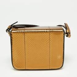 Pre Owned Lanvin Metallic Bronze Python Crossbody Bag