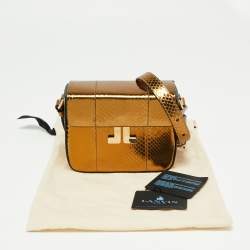 Pre Owned Lanvin Metallic Bronze Python Crossbody Bag