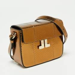 Pre Owned Lanvin Metallic Bronze Python Crossbody Bag