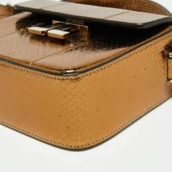 Pre Owned Lanvin Metallic Bronze Python Crossbody Bag