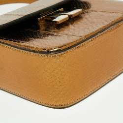 Pre Owned Lanvin Metallic Bronze Python Crossbody Bag