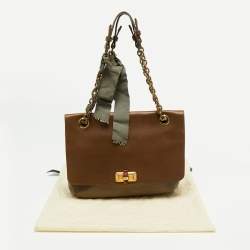 Pre Owned Lanvin Brown/Olive Green Leather Happy Flap Shoulder Bag