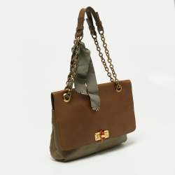 Pre Owned Lanvin Brown/Olive Green Leather Happy Flap Shoulder Bag