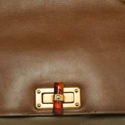 Pre Owned Lanvin Brown/Olive Green Leather Happy Flap Shoulder Bag