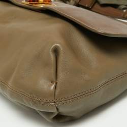 Pre Owned Lanvin Brown/Olive Green Leather Happy Flap Shoulder Bag