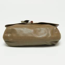 Pre Owned Lanvin Brown/Olive Green Leather Happy Flap Shoulder Bag