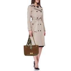 Pre Owned Lanvin Brown/Olive Green Leather Happy Flap Shoulder Bag