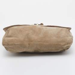 Pre Owned Lanvin Beige/Black Lizard Embossed Leather and Suede Happy Shoulder Bag