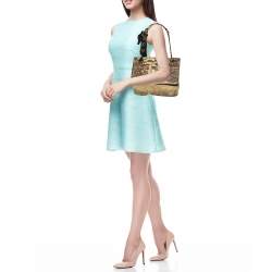 Pre Owned Lanvin Beige/Black Lizard Embossed Leather and Suede Happy Shoulder Bag