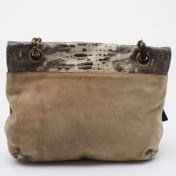 Pre Owned Lanvin Beige/Black Lizard Embossed Leather and Suede Happy Shoulder Bag