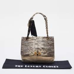 Pre Owned Lanvin Beige/Black Lizard Embossed Leather and Suede Happy Shoulder Bag