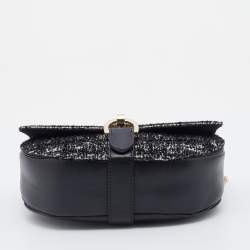 Pre Owned Lanvin Black Leather and Lame Fabric Chain Crossbody Bag