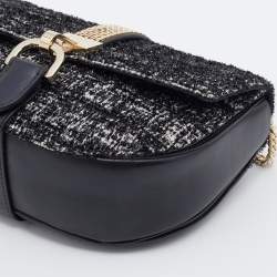 Pre Owned Lanvin Black Leather and Lame Fabric Chain Crossbody Bag