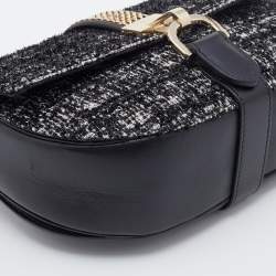 Pre Owned Lanvin Black Leather and Lame Fabric Chain Crossbody Bag