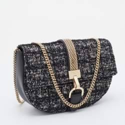 Pre Owned Lanvin Black Leather and Lame Fabric Chain Crossbody Bag
