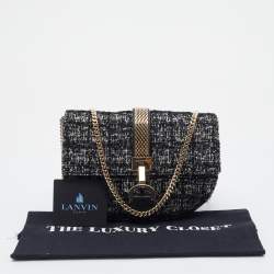 Pre Owned Lanvin Black Leather and Lame Fabric Chain Crossbody Bag