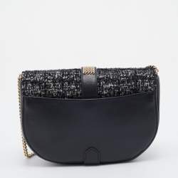 Pre Owned Lanvin Black Leather and Lame Fabric Chain Crossbody Bag