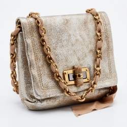 Pre Owned Lanvin Metallic Textured Leather Mini Happy Crossbody Bag