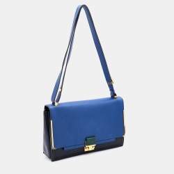 Pre Owned Lanvin Black/Blue Leather Flap Crossbody Bag