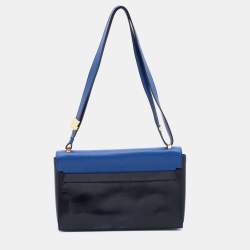 Pre Owned Lanvin Black/Blue Leather Flap Crossbody Bag