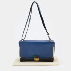 Pre Owned Lanvin Black/Blue Leather Flap Crossbody Bag