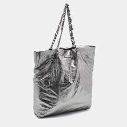 Pre Owned Lanvin Silver Leather Chain Embellished Tote
