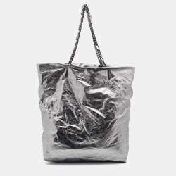 Pre Owned Lanvin Silver Leather Chain Embellished Tote