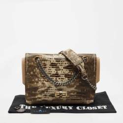 Pre Owned Lanvin Tri Color Lizard/Snake Embossed Leather and Suede Medium Happy Shoulder Bag