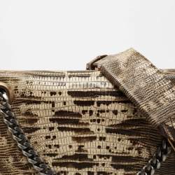 Pre Owned Lanvin Tri Color Lizard/Snake Embossed Leather and Suede Medium Happy Shoulder Bag