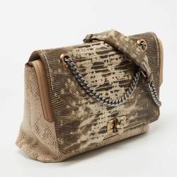 Pre Owned Lanvin Tri Color Lizard/Snake Embossed Leather and Suede Medium Happy Shoulder Bag