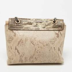 Pre Owned Lanvin Tri Color Lizard/Snake Embossed Leather and Suede Medium Happy Shoulder Bag