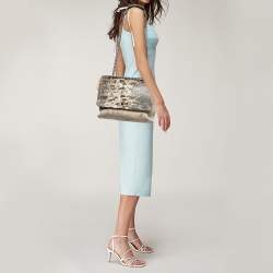 Pre Owned Lanvin Tri Color Lizard/Snake Embossed Leather and Suede Medium Happy Shoulder Bag