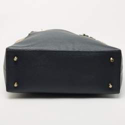 Lanvin Dark Blue, Beige Leather and Python Partition Tote