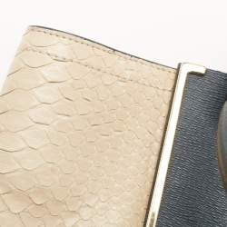 Lanvin Dark Blue, Beige Leather and Python Partition Tote